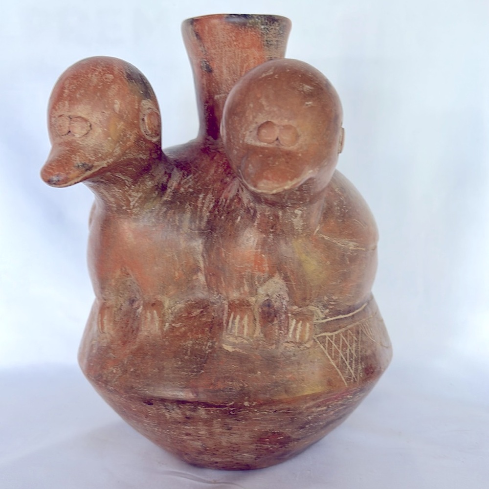VINTAGE 1996 Unique Brown Soapstone Double-Headed Duck Vase Made In MG- BRAZIL